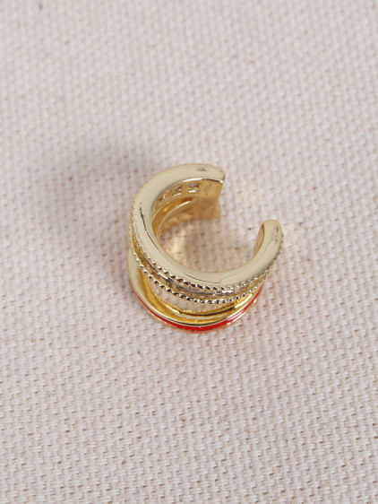 Kırmızı Mineli Gold Renk Kare Taşlı Kıkırdak Küpe