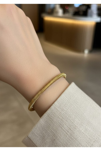 Balık Sırtı Model Gold Renk Çelik Kelepçe Bileklik Balık Sırtı Model Gold Renk Çelik Kelepçe Bileklik