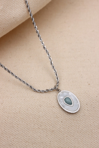 316L ÇELİK SEDEFLİ SILVER VINTAGE KOLYE