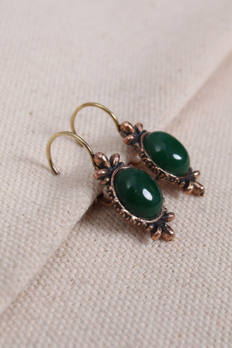 Yeşil Akik Taşlı Otantik Küpe