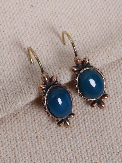 Mavi Akik Taşlı Otantik Küpe Mavi Akik Taşlı Otantik Küpe