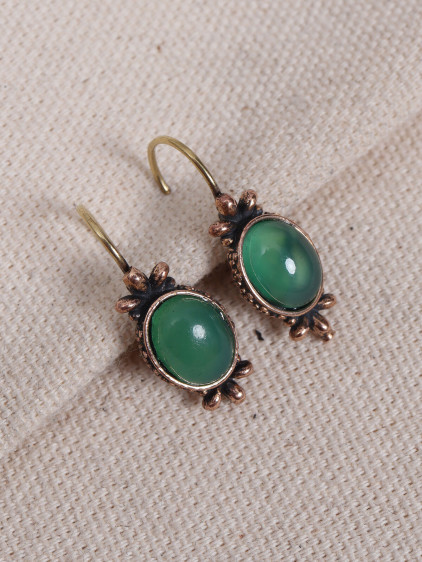 Yeşil Akik Taşlı Otantik Küpe