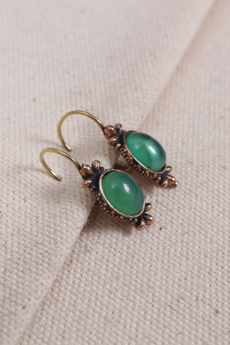 Yeşil Akik Taşlı Otantik Küpe