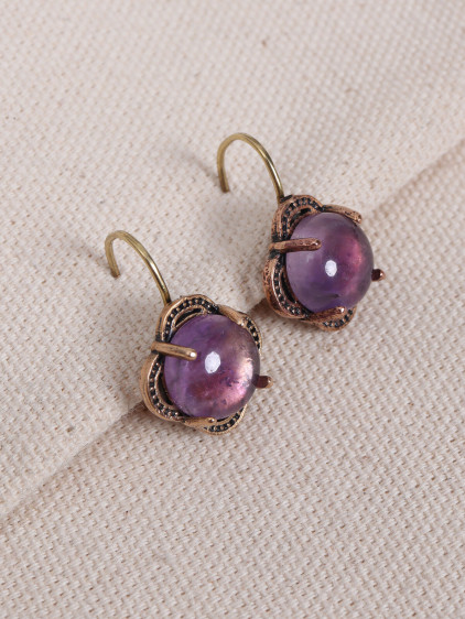 Ametist Taşlı Çiçek Model Otantik Küpe