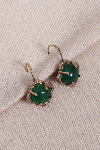 Yeşil Akik Taşlı Çiçek Model Otantik Küpe Yeşil Akik Taşlı Çiçek Model Otantik Küpe