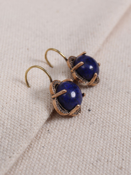 Lapis Taşlı Çiçek Model Otantik Küpe Lapis Taşlı Çiçek Model Otantik Küpe