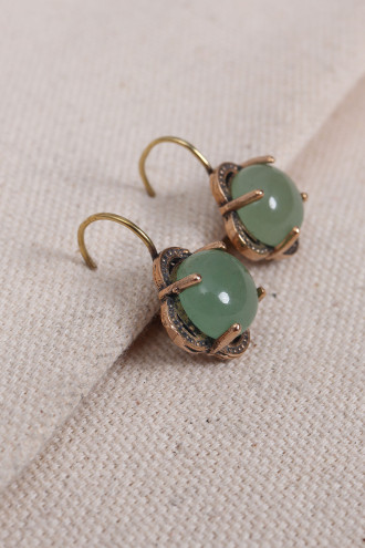 Yeşil Aventurin Taşlı Çiçek Model Otantik Küpe Yeşil Aventurin Taşlı Çiçek Model Otantik Küpe