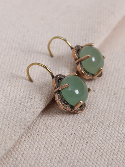 Yeşil Aventurin Taşlı Çiçek Model Otantik Küpe Yeşil Aventurin Taşlı Çiçek Model Otantik Küpe