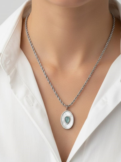 316L ÇELİK SEDEFLİ SILVER VINTAGE KOLYE 316L ÇELİK SEDEFLİ SILVER VINTAGE KOLYE