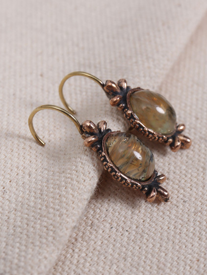 Rutil Kuvars Taşlı Otantik Küpe