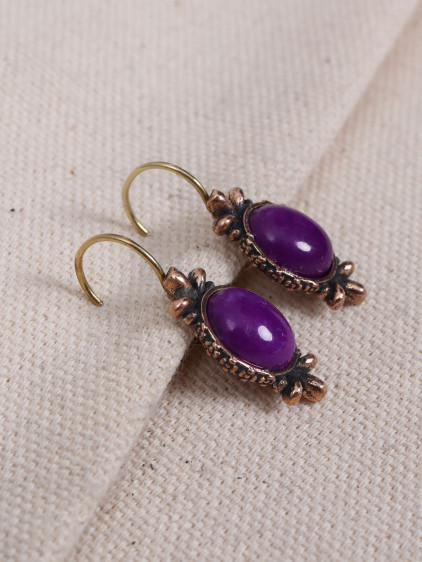 Mor Akik Taşlı Otantik Küpe