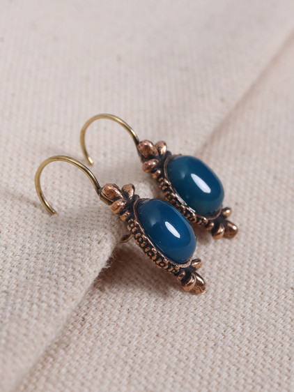 Mavi Akik Taşlı Otantik Küpe Mavi Akik Taşlı Otantik Küpe