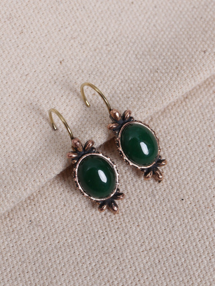 Yeşil Akik Taşlı Otantik Küpe Yeşil Akik Taşlı Otantik Küpe