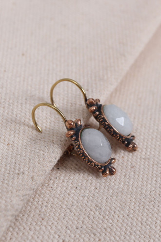 Beyaz Kuvars Taşlı Otantik Küpe