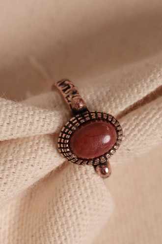 Kehribar Taşlı Ayarlanabilir Otantik Bakır Yüzük