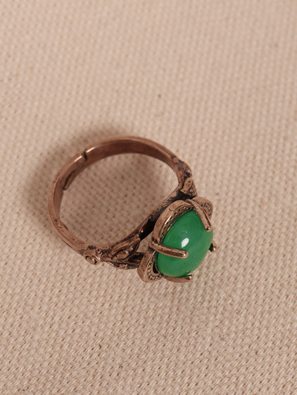 Yeşil Akik Taşlı Ayarlanabilir Otantik Yüzük