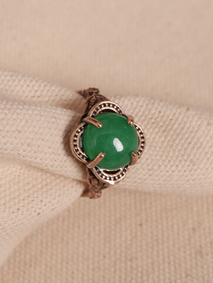 Yeşil Akik Taşlı Ayarlanabilir Otantik Yüzük