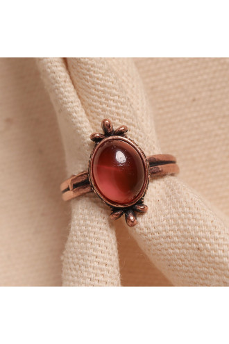 Akik Taşlı Ayarlanabilir Otantik Bakır Yüzük