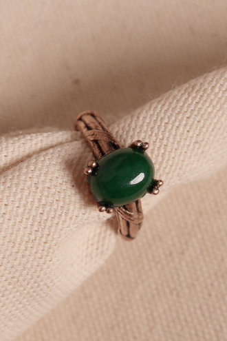 Yeşil Akik Taşlı Ayarlanabilir Otantik Bakır Yüzük