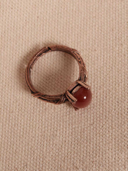 Akik Taşlı Ayarlanabilir Otantik Bakır Yüzük