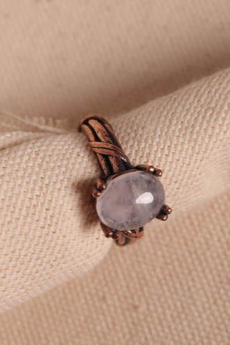 Beyaz Kuvars Taşlı Ayarlanabilir Otantik Bakır Yüzük