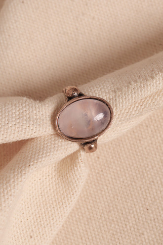 Pembe Kuvars Taşlı Ayarlanabilir Oval Otantik Yüzük