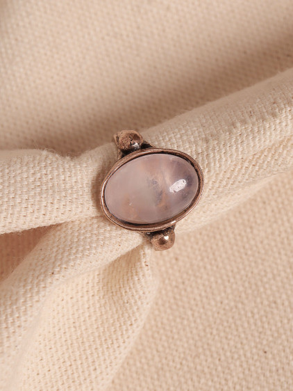 Pembe Kuvars Taşlı Ayarlanabilir Oval Otantik Yüzük