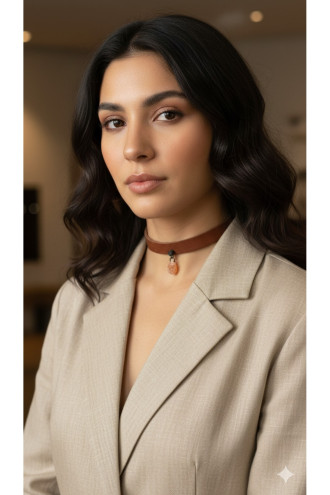 925 Ayar Bal Rengi Damla Taş Sallantılı, Deri Choker Kolye 925 Ayar Bal Rengi Damla Taş Sallantılı, Deri Choker Kolye