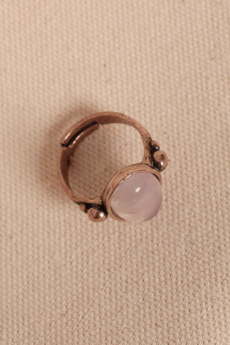 Pembe Kuvars Taşlı Ayarlanabilir Oval Otantik Yüzük