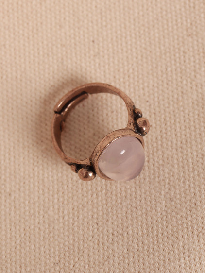 Pembe Kuvars Taşlı Ayarlanabilir Oval Otantik Yüzük