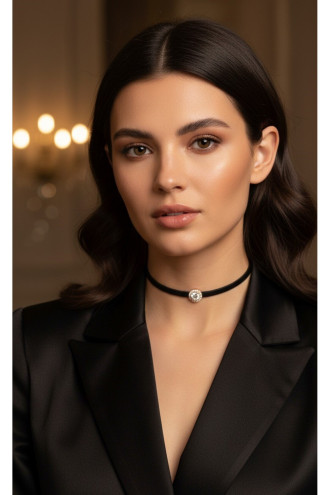 925 Ayar Daire Figürlü Rose Renk Deri Choker Kolye 925 Ayar Daire Figürlü Rose Renk Deri Choker Kolye