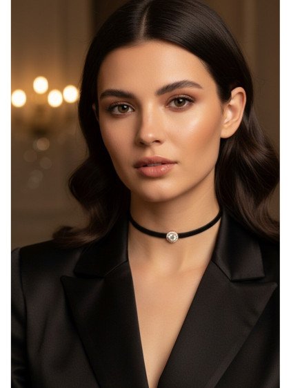 925 Ayar Daire Figürlü Rose Renk Deri Choker Kolye 925 Ayar Daire Figürlü Rose Renk Deri Choker Kolye