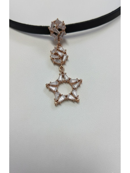 925 Ayar Yıldız Figürlü Rose Gold Deri Choker Kolye 925 Ayar Yıldız Figürlü Rose Gold Deri Choker Kolye