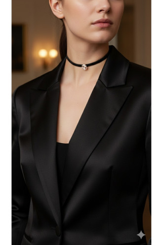 925 Ayar Baget Taşlı Dairesel Rose Renk Deri Choker Kolye 925 Ayar Baget Taşlı Dairesel Rose Renk Deri Choker Kolye