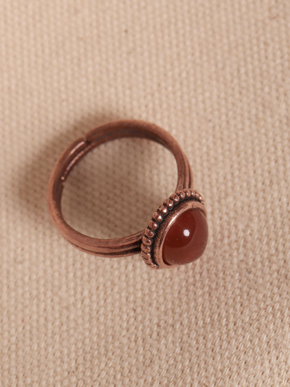 Akik Taşlı Oval Ayarlanabilir Bakır Yüzük