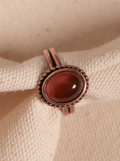 Akik Taşlı Oval Ayarlanabilir Bakır Yüzük