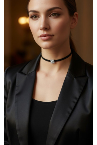 925 Ayar Zirkon Taşlı Kare Figürlü Deri Kordonlu Choker Kolye 925 Ayar Zirkon Taşlı Kare Figürlü Deri Kordonlu Choker Kolye