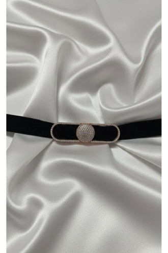 925 Ayar Rose Renk Dairesel Figürlü Kadife Choker Kolye