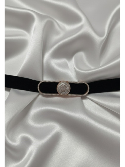 925 Ayar Rose Renk Dairesel Figürlü Kadife Choker Kolye 925 Ayar Rose Renk Dairesel Figürlü Kadife Choker Kolye