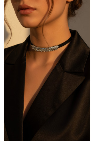 925 Ayar Balıksırtı Model Kadife Choker Kolye