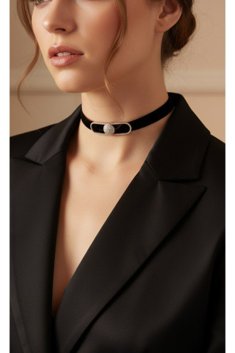 925 Ayar Rose Renk Dairesel Figürlü Kadife Choker Kolye