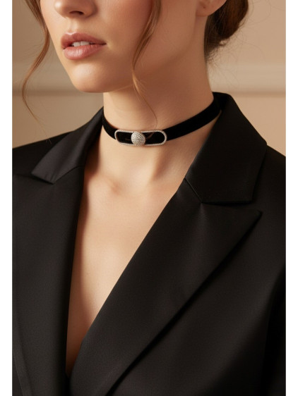 925 Ayar Rose Renk Dairesel Figürlü Kadife Choker Kolye 925 Ayar Rose Renk Dairesel Figürlü Kadife Choker Kolye