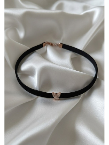 925 Ayar Mini Kelebek Figürlü Deri Kordonlu Choker Kolye 925 Ayar Mini Kelebek Figürlü Deri Kordonlu Choker Kolye