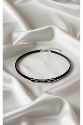 925 Ayar Çift Sonsuzluk Model Kadife Choker Kolye