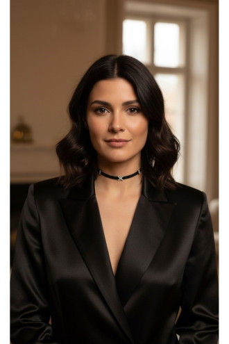 925 Ayar Mini Üç Figürlü Rose Renk Deri Choker Kolye