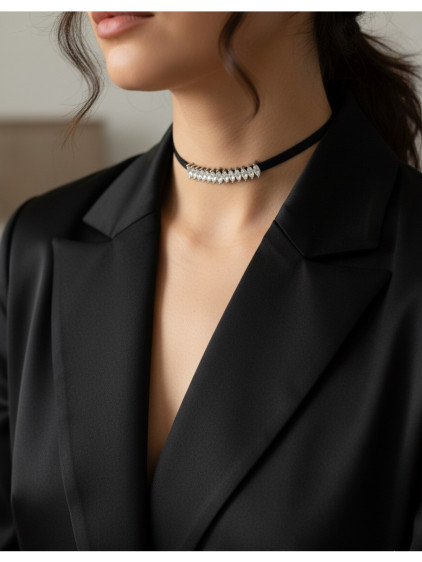 925 Ayar Sıralı Mekik Figürlü Deri Choker Kolye