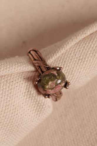 Ukanit Taşlı Ayarlanabilir Otantik Bakır Yüzük