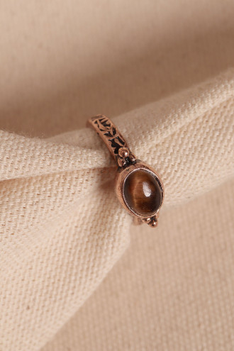 Kaplan Gözü Taşlı Ayarlanabilir Otantik Bakır Yüzük