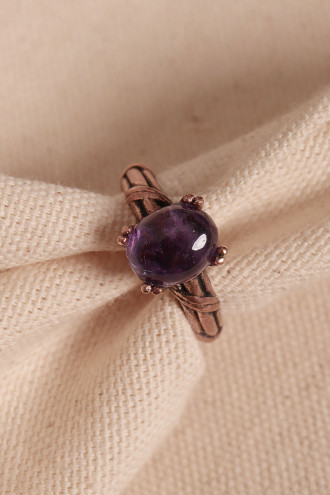 Ametist Taşlı Ayarlanabilir Otantik Bakır Yüzük