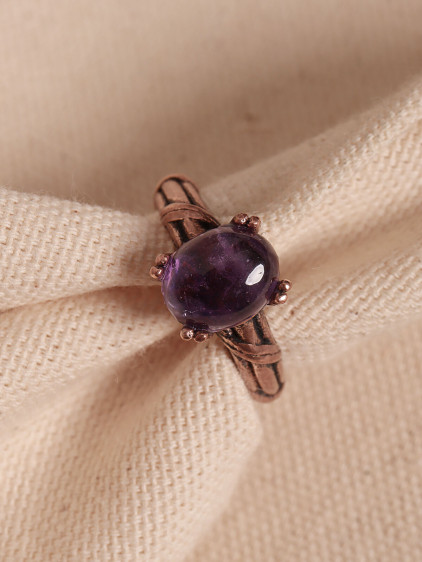 Ametist Taşlı Ayarlanabilir Otantik Bakır Yüzük